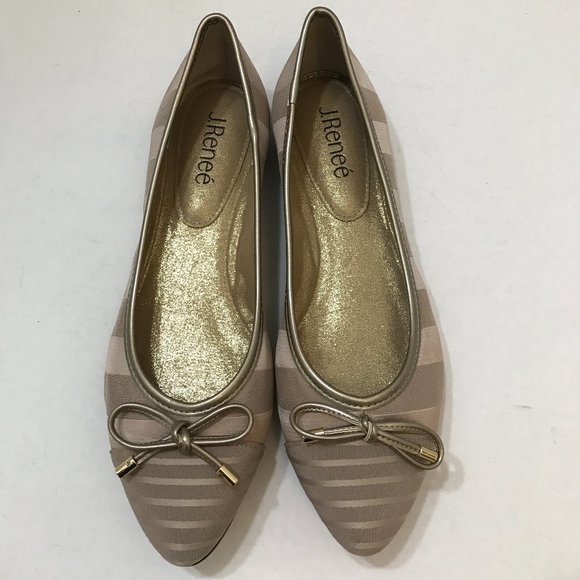 J.Renee’ Striped Fabric Almond Toe Flat w/ Bow - Picture 1 of 5
